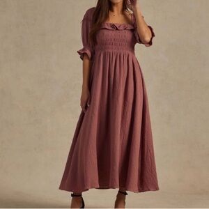 Rylee + Cru Women's Birdie Maxi in Raspberry Swiss Dot, Size M